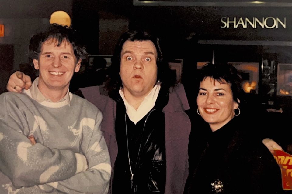 Meat Loaf on his tour of Ireland with Tommy and Geraldine Swarbrigg at Shannon Airport, 1990